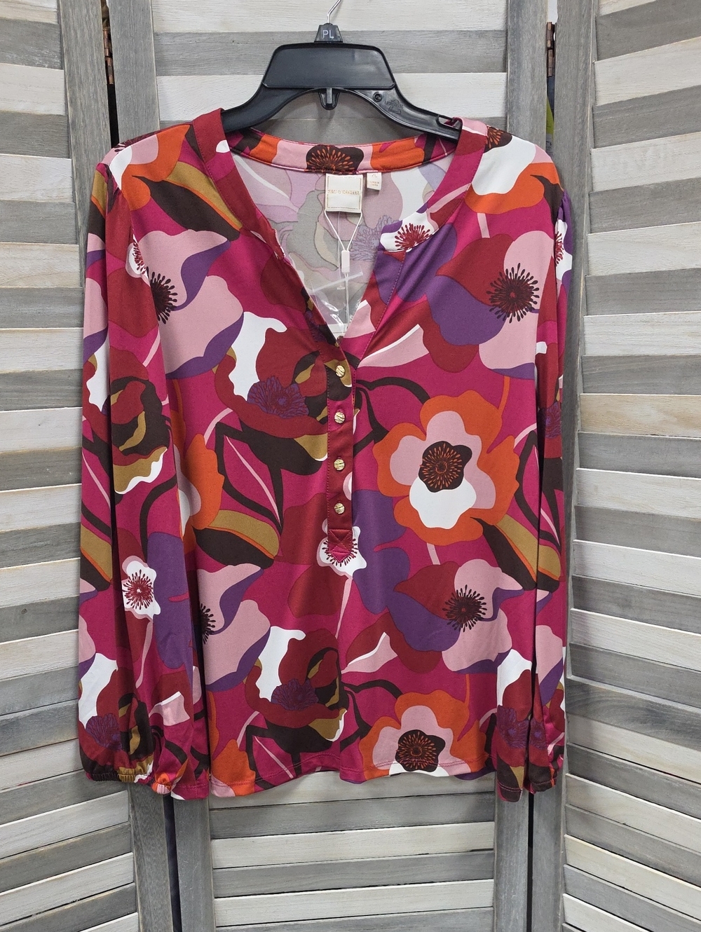 Zac & Rachel Pink Multi Floral Henley Blouse